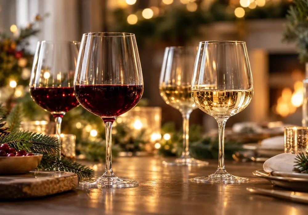 Wine glasses ready for a holiday tasting